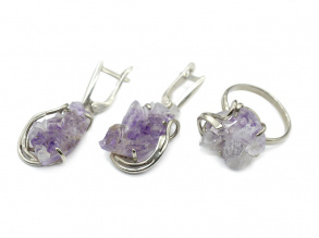 Кольцо и серьги из аметиста щетка, размер-18 арт. м103106-18