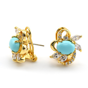 Серьги с бирюзой (имитация),  4 стразы + цирконы -з.итал арт. 2303516-1.