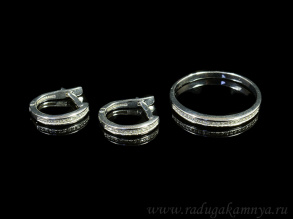 Кольцо и Серьги С925 с родиевым покрытием и фианитами 2*12мм размер 16, 2,1гр. арт. ср215003-16