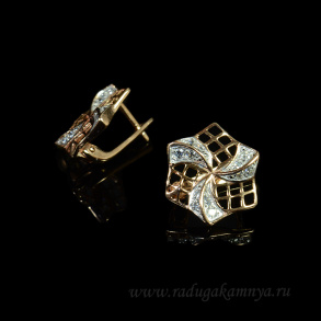 Серьги с925 с покрытием з999 и фианитами 14*15мм, 3,1гр. арт. сз315050.