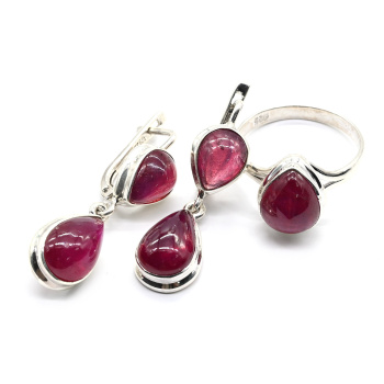 Кольцо и Серьги С925 с рубином, размер 19, 11г арт. с214075-19