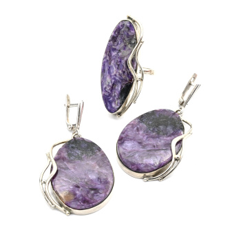 Кольцо и серьги чароит, размер-17,5 арт. жн136001-17,5