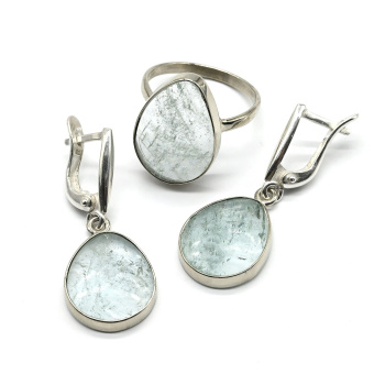 Кольцо и серьги из аквамарина, размер-18 арт. м127030-18