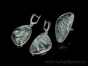 Кольцо и серьги С925 из серафинита, 22гр, размер-18. арт. рс119008-18