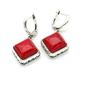 Анонс Серьги с кораллом (имитация), ромб 22*22мм