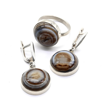 Кольцо и серьги с агатом, размер-18 арт. м143009-18
