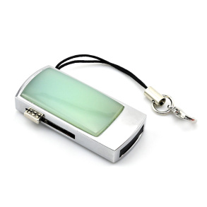 Флеш карта USB на 32GB с камнем хризопраз, серебристая арт. 3720070.