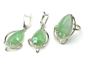 Кольцо и серьги с хризопразом, размер-18,5 арт. м130121-18,5