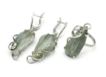 Кольцо и серьги кошачий глаз, размер-19. арт. м122004-19......