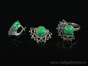 Кольцо Серьги с малахитом имитация размер 20 арт. КС181020-20