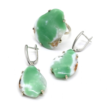 Кольцо и серьги из хризопраза, размер-18 арт. м130123-18