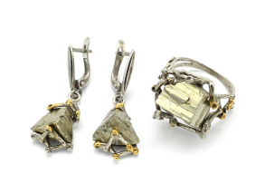 Кольцо и серьги пирит, размер-19 арт. м185900-19