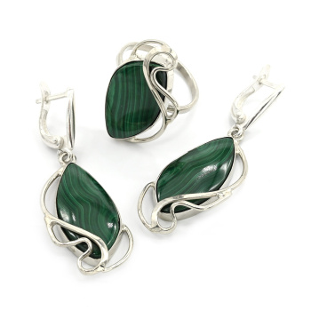 Кольцо и серьги из малахита, размер-19 арт. м117011-19