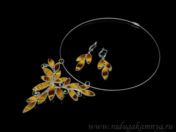 Колье и серьги тигровый глаз,  46см. арт. кк713001..