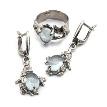 Кольцо и серьги из аквамарина, размер-18 арт. м127506-18