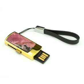 Подарочная флеш карта USB на 32GB с камнем родонит, золотистая арт. 3730741