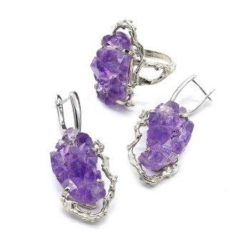 Кольцо и серьги аметист, размер-18,5 арт. м103130-18,5