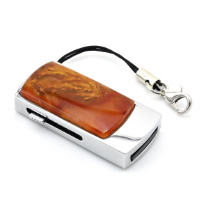 Флешка USB на 32GB декорированная агатом, серебристая арт. 3724340