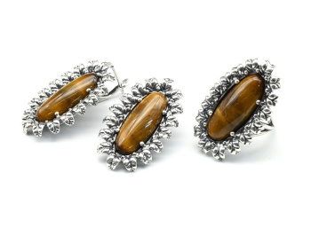 Кольцо Серьги с тигровым глазом размер 18 арт. КС124001-18..