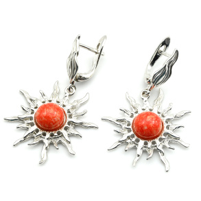 Серьги С 925 с кораллом (имитация) 