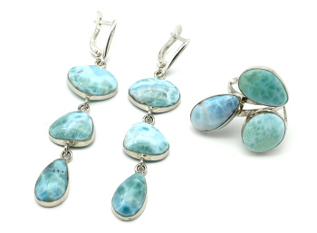 Кольцо и серьги ларимар, размер-17,5 арт. м112013-17,5