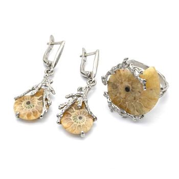 Кольцо и серьги аммонит, размер-18 арт. м159800-18