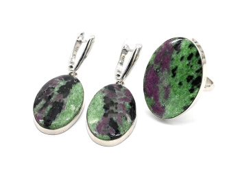 Кольцо и серьги из цоизита, размер-18 арт. м175002-18
