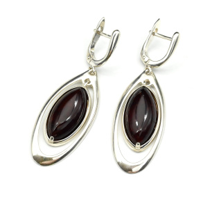 Серьги с янтарем С925 овал 15*36мм кофейный, 8,89гр арт. д929040128-2