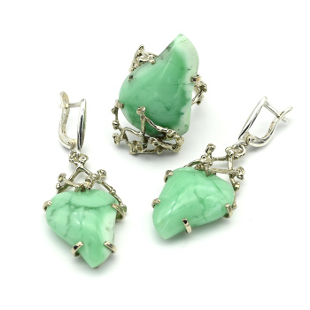 Кольцо и серьги из хризопраза, размер-18 арт. м130122-18