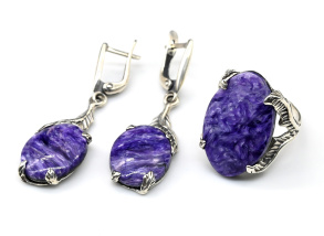 Кольцо и серьги С925 с чароитом, размер-18,5 арт. мс136001-18,5