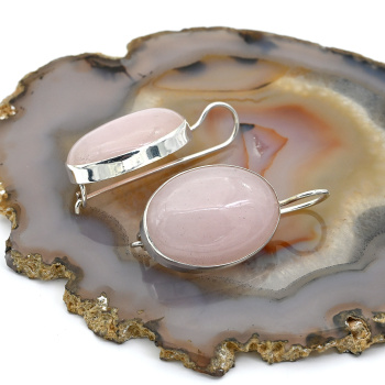 Серьги розовый кварц 19*26мм арт. мч332008