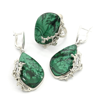 Кольцо и серьги из малахита, размер-19 арт. м117013-19