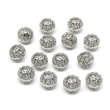 Бусина шарик 9*10мм с фианитами серебристая арт. МФ20071