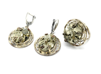 Кольцо и серьги из пирита, размер-19 арт. жн185004-19.