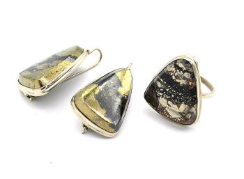 Кольцо и серьги пирит,  размер-18,5 арт. 133-285301-18,5