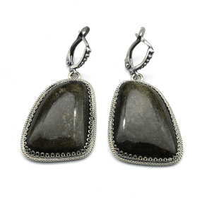 Серьги обсидиан золотой 25*35мм. арт. вз373022