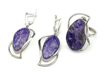 Кольцо и серьги с чароитом, размер-19 арт. м136002-19