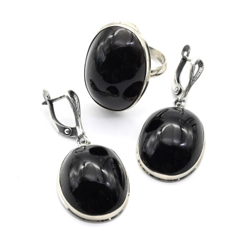 Кольцо и серьги морион, размер-18,5 арт. 117-289018-18,5..