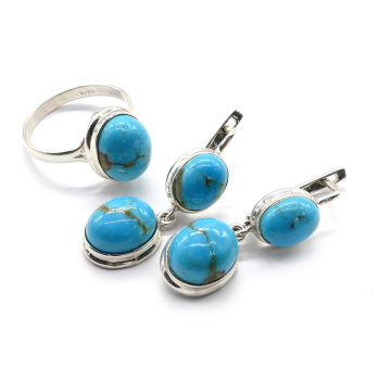 Кольцо и Серьги С925 с бирюзой, размер 18,5, 11,7г арт. с216040-18,5
