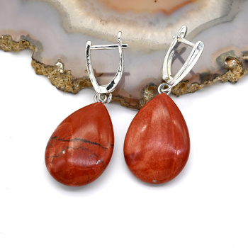 Серьги Капли из яшмы красной 16*24мм, 8,2г арт. 11619161