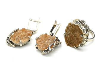 Кольцо и серьги гессонит (гранат), размер-18,5 арт. мс110001-18,5..