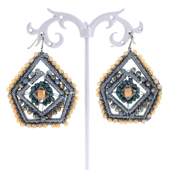 Серьги авторские домик с цирконами в оплетении цв.голубой арт. 1162725