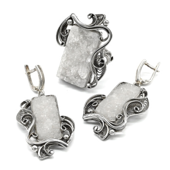 Кольцо и серьги из горного хрусталя, размер-18,5 арт. ни155002-18,5...