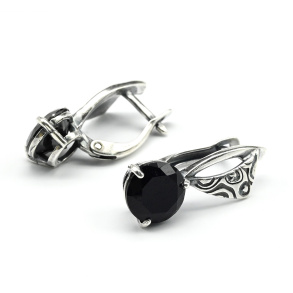 Серьги с цирконом искусственным цв.морион арт. КС901256....
