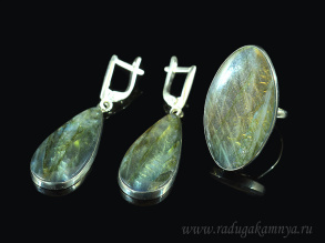 Кольцо и серьги с лабрадором, размер-19 арт. м133003-19.