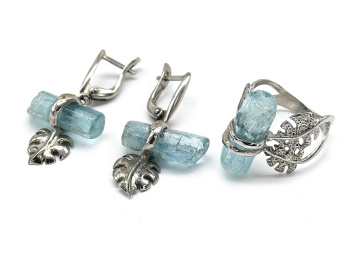 Кольцо и серьги из аквамарина, размер-18,5 арт. м127504-18,5