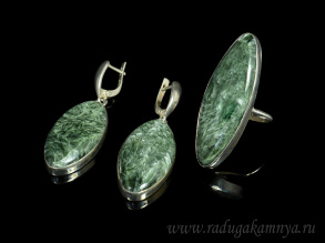 Кольцо и серьги С925 из серафинита, 24,7гр, размер-19. арт. рс119015-19