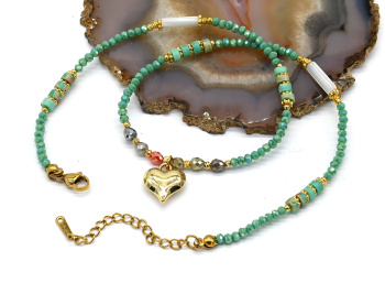 Чокер Сердце из циркона рондель 3*2мм цв.мятный, 41см арт. 0462506