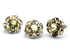 Серьги и Кольцо С925 с цитрином 23мм, размер 20, 17г. арт. с225001-20