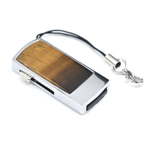 Флеш карта USB с камнем тигровый глаз, 32GB, серебристая арт. 3400743